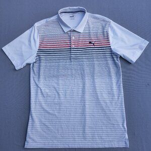 Puma Golf Polo Shirt men's siz M white colour with grey and red and blue stripes